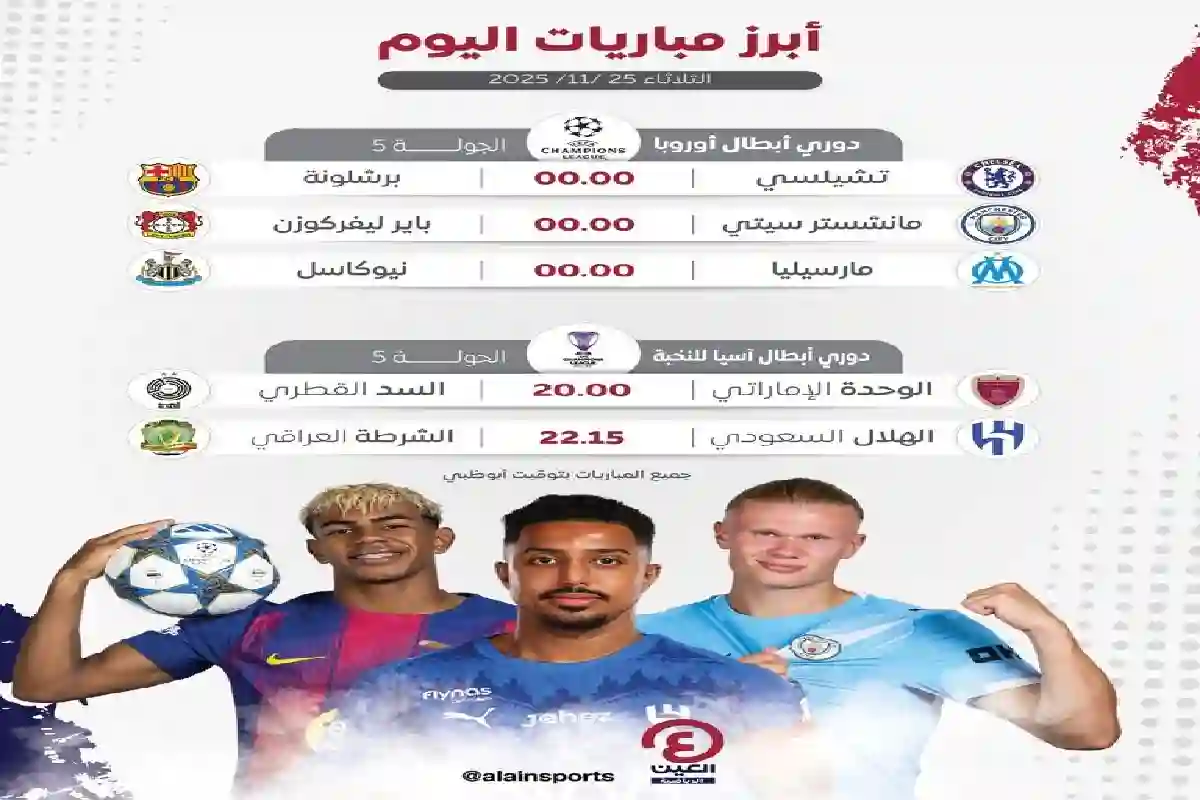 أبرز مباريات اليوم.